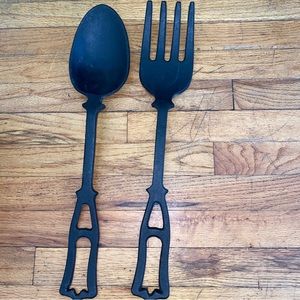 APCO JAPAN CAST IRON BLACK Metal Fork Spoon Set of 2 ANTIQUE 19”3/4 Long Large